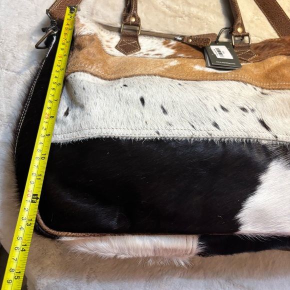 NEW Myra Bag Hyde Laptop Bag Hair-On Cowhide & Leather Brown White Tan Western - Picture 15 of 16
